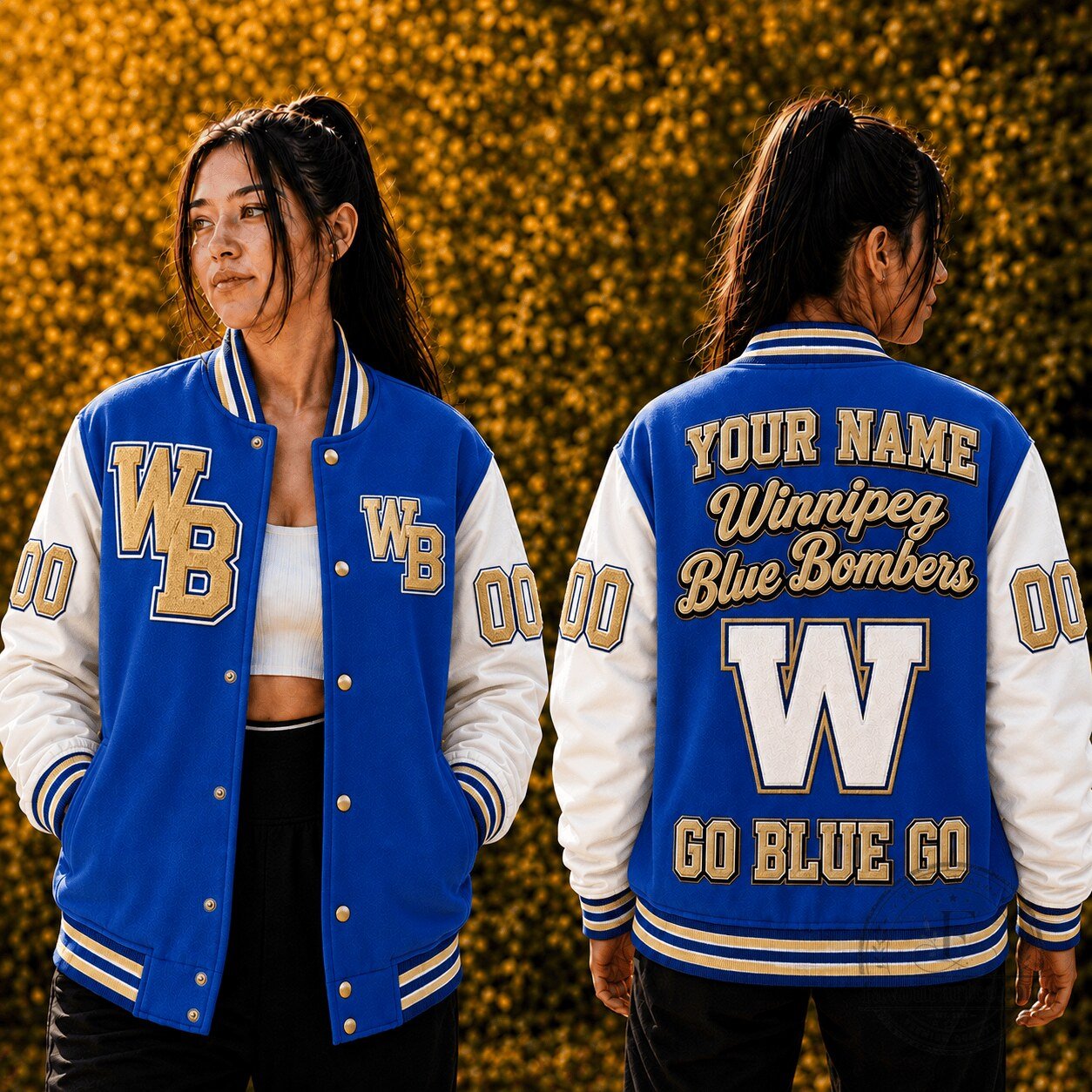 Winnipeg Blue Bombers Custom Name and Number Varsity Jacket