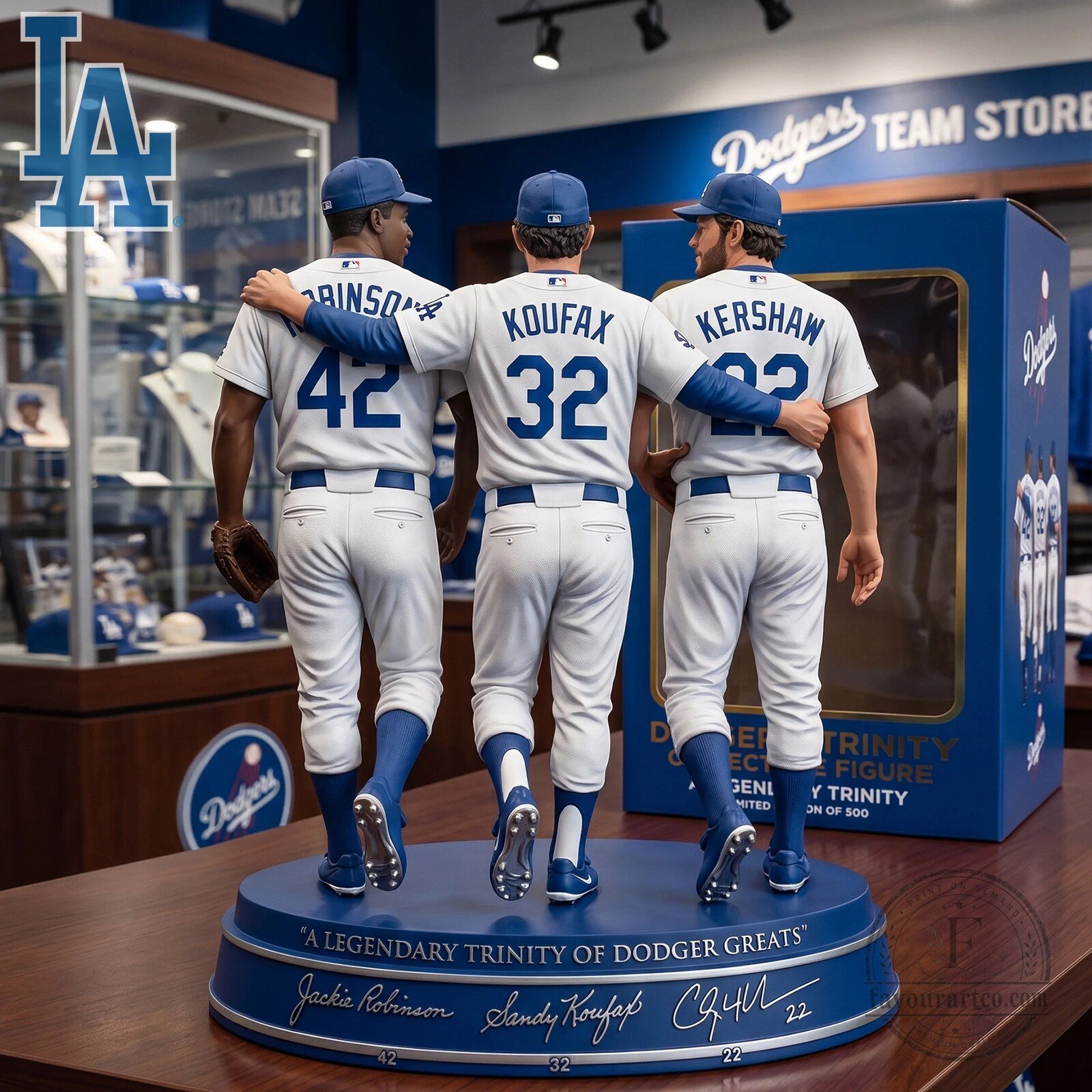 Los Angeles Dodgers Legendary Trinity Jackie Robinson Koufax Kershaw Figurine