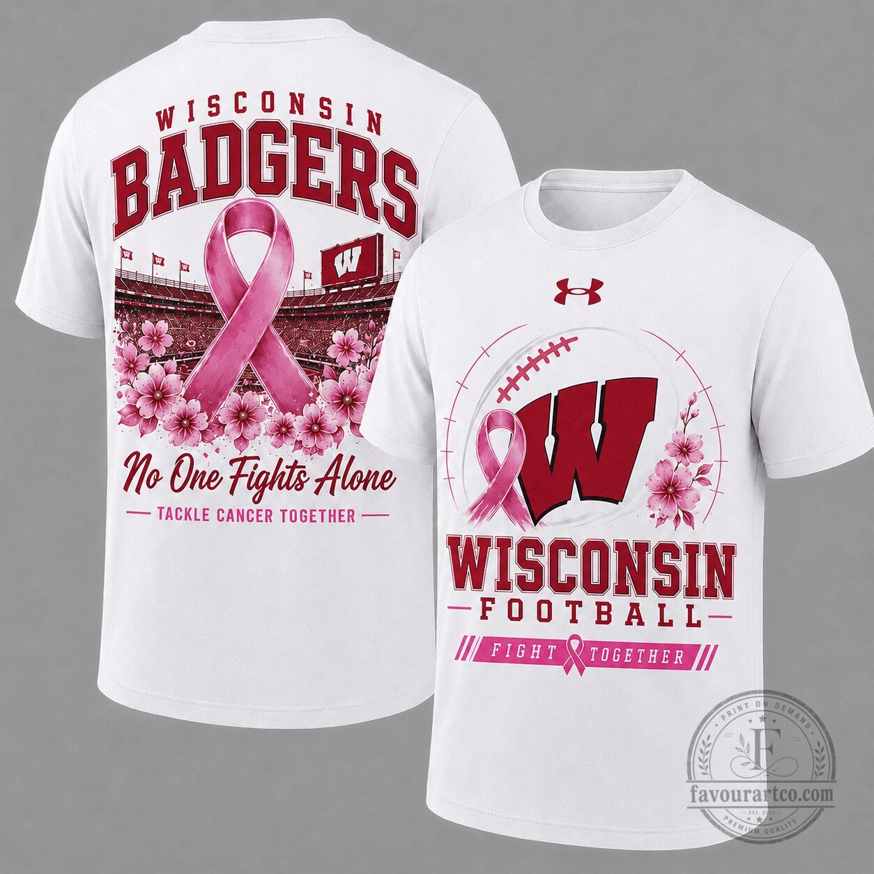 Wisconsin Badgers Football Breast Cancer Awareness Pink Ribbon T-Shirt
