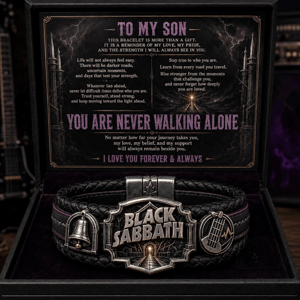Black Sabbath Heavy Metal Band Logo Braided Leather Bracelet for Son