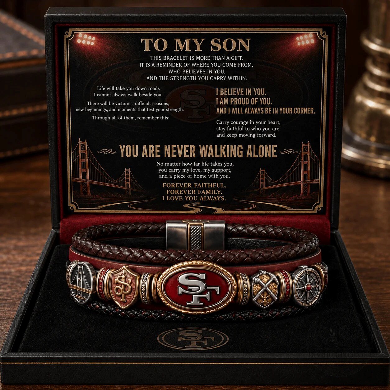 San Francisco 49ers To My Son Braided Leather Bracelet Gift Set