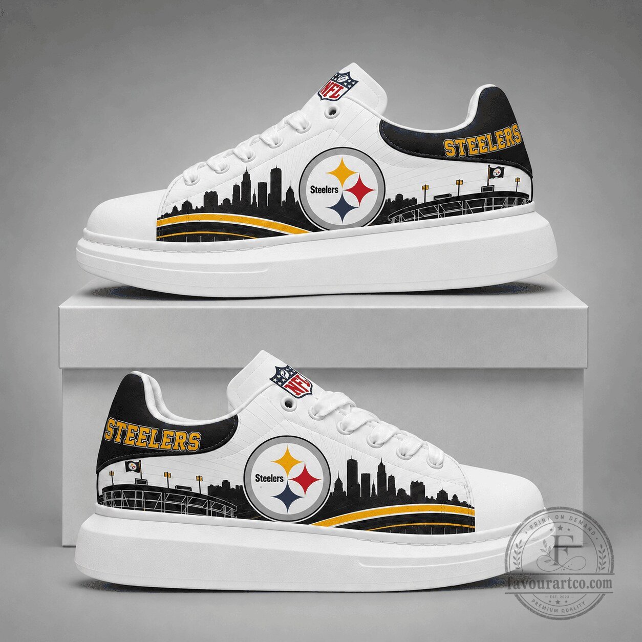 Pittsburgh Steelers NFL Skyline Logo White Custom Shoes