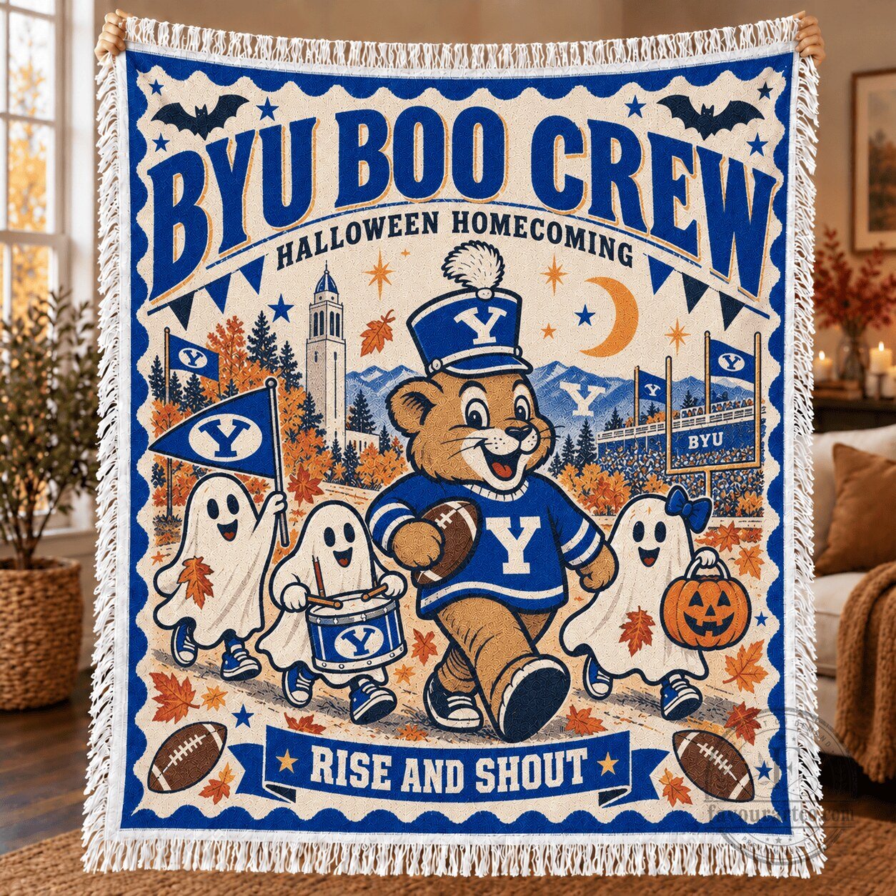 BYU Cougars Halloween Boo Crew Homecoming Woven Blanket