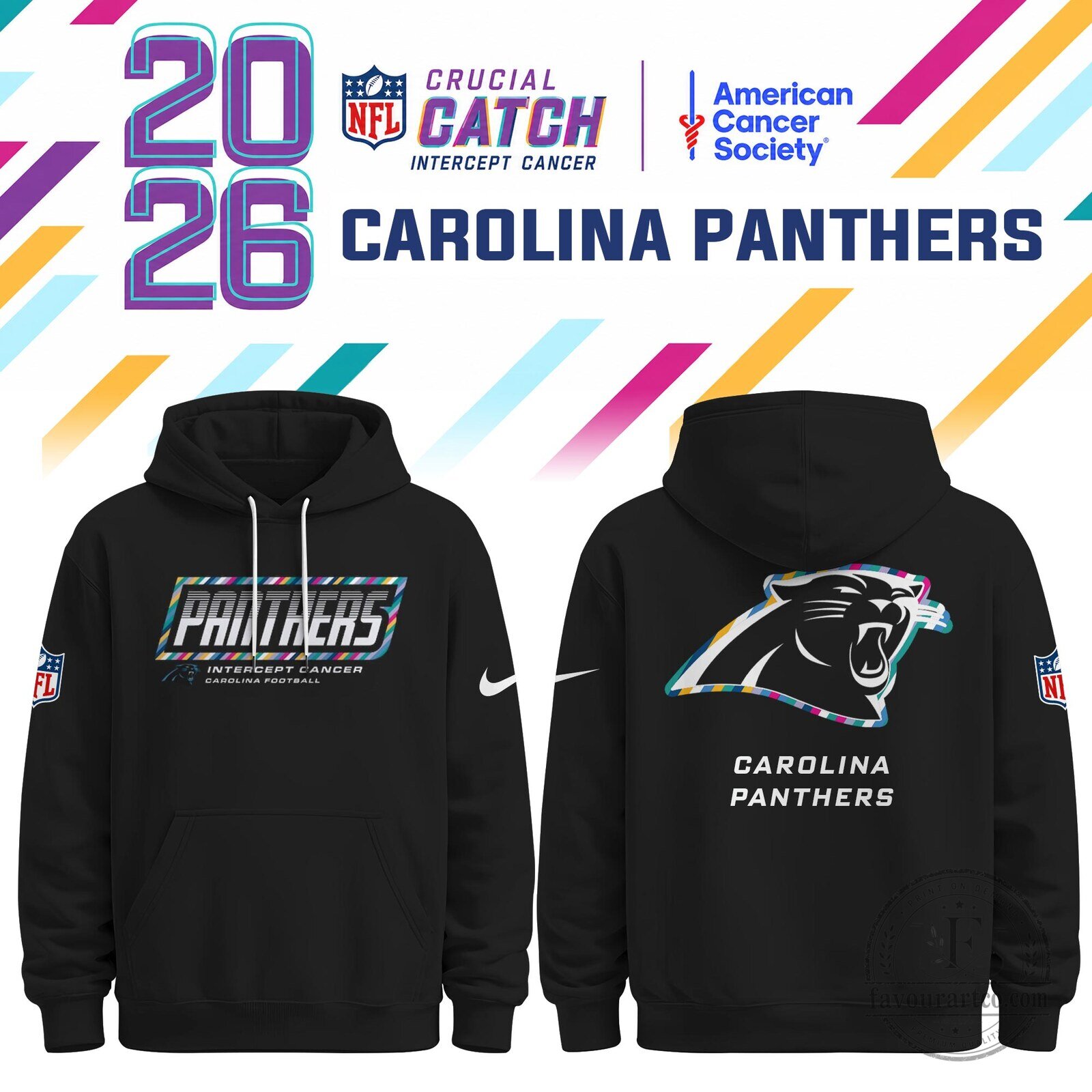 Carolina Panthers Crucial Catch Intercept Cancer 2026 NFL Football Black Hoodie