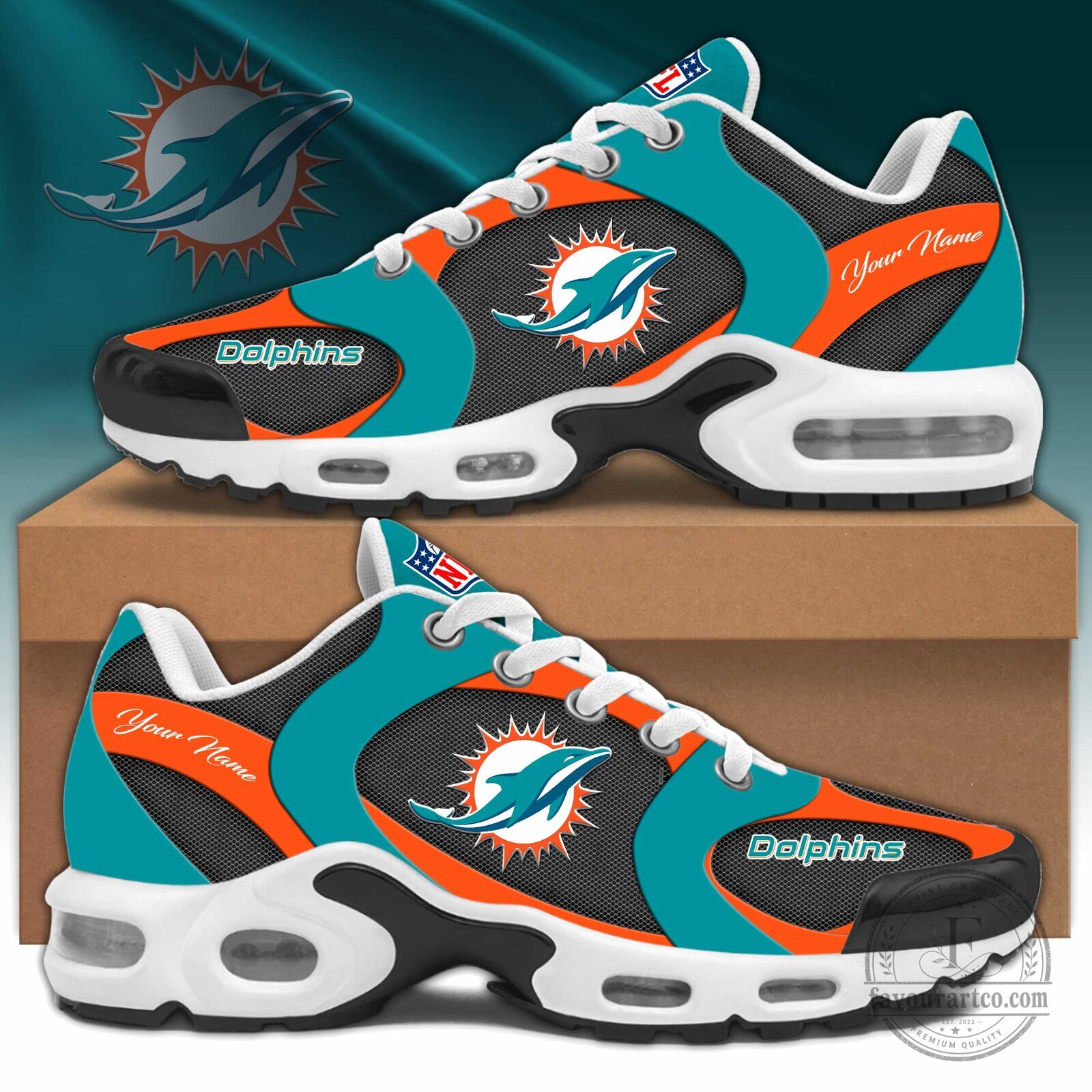 Miami Dolphins NFL Team Logo Personalized Running Shoes