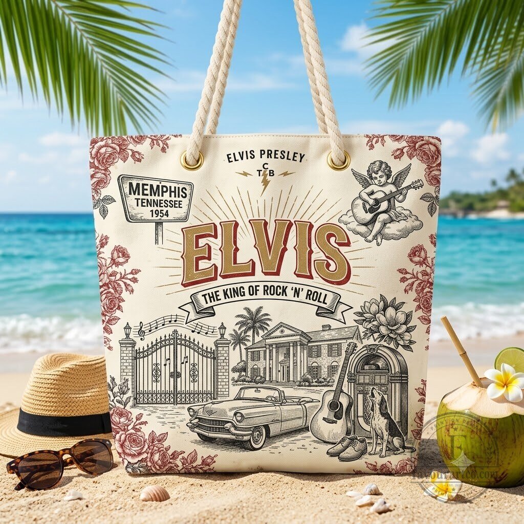Elvis Presley The King of Rock and Roll Graceland Beach Canvas Shoulder Bag