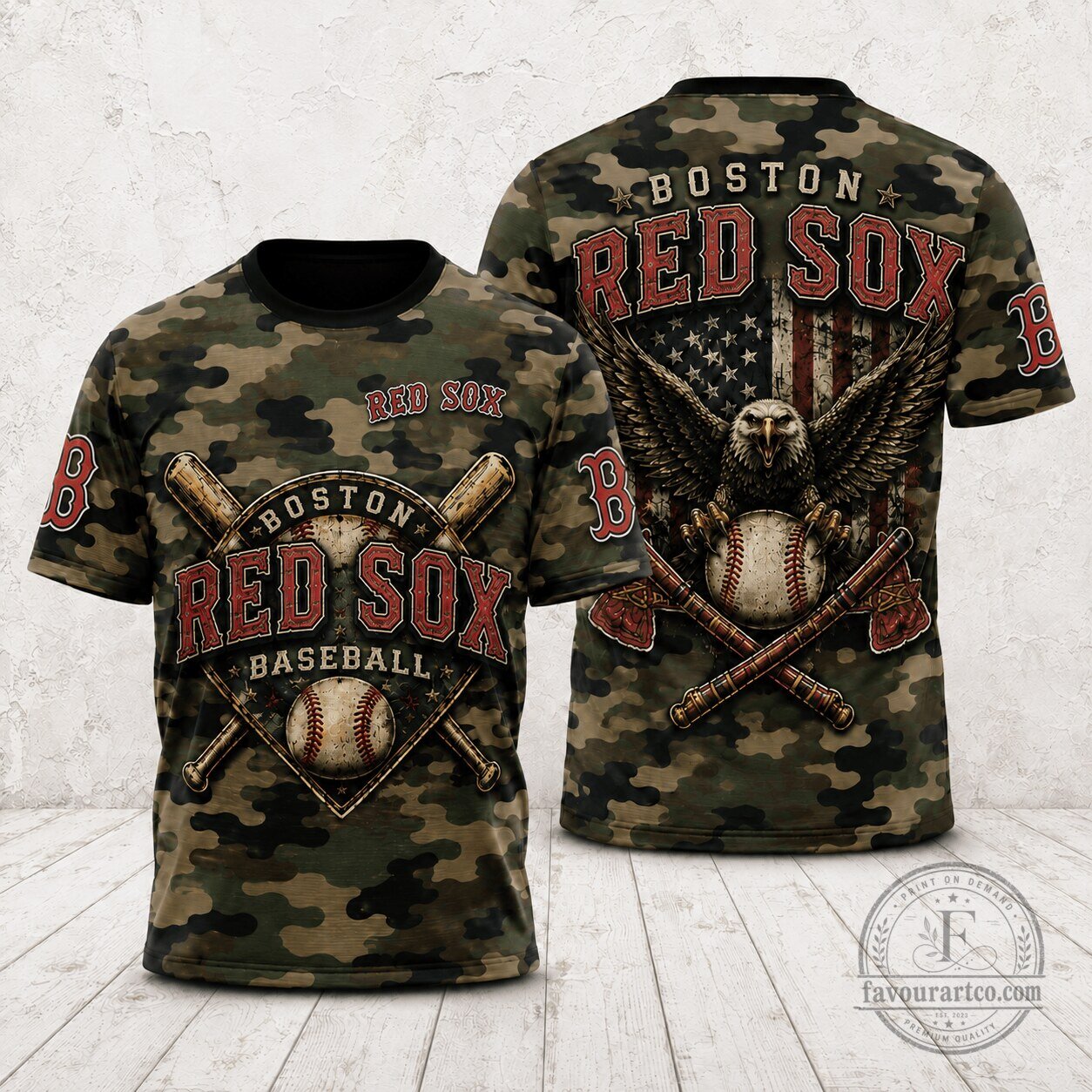 Boston Red Sox MLB Baseball Shirt Vintage Eagle Camouflage Baseball T-Shirt