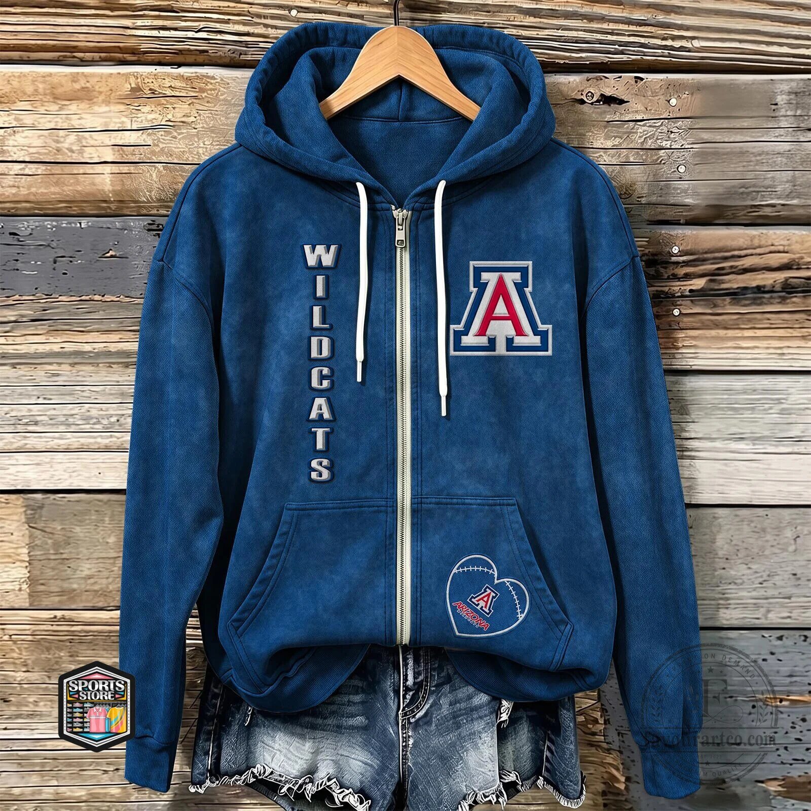 Arizona Wildcats NCAA Football Team Logo Blue Full-Zip Hoodie