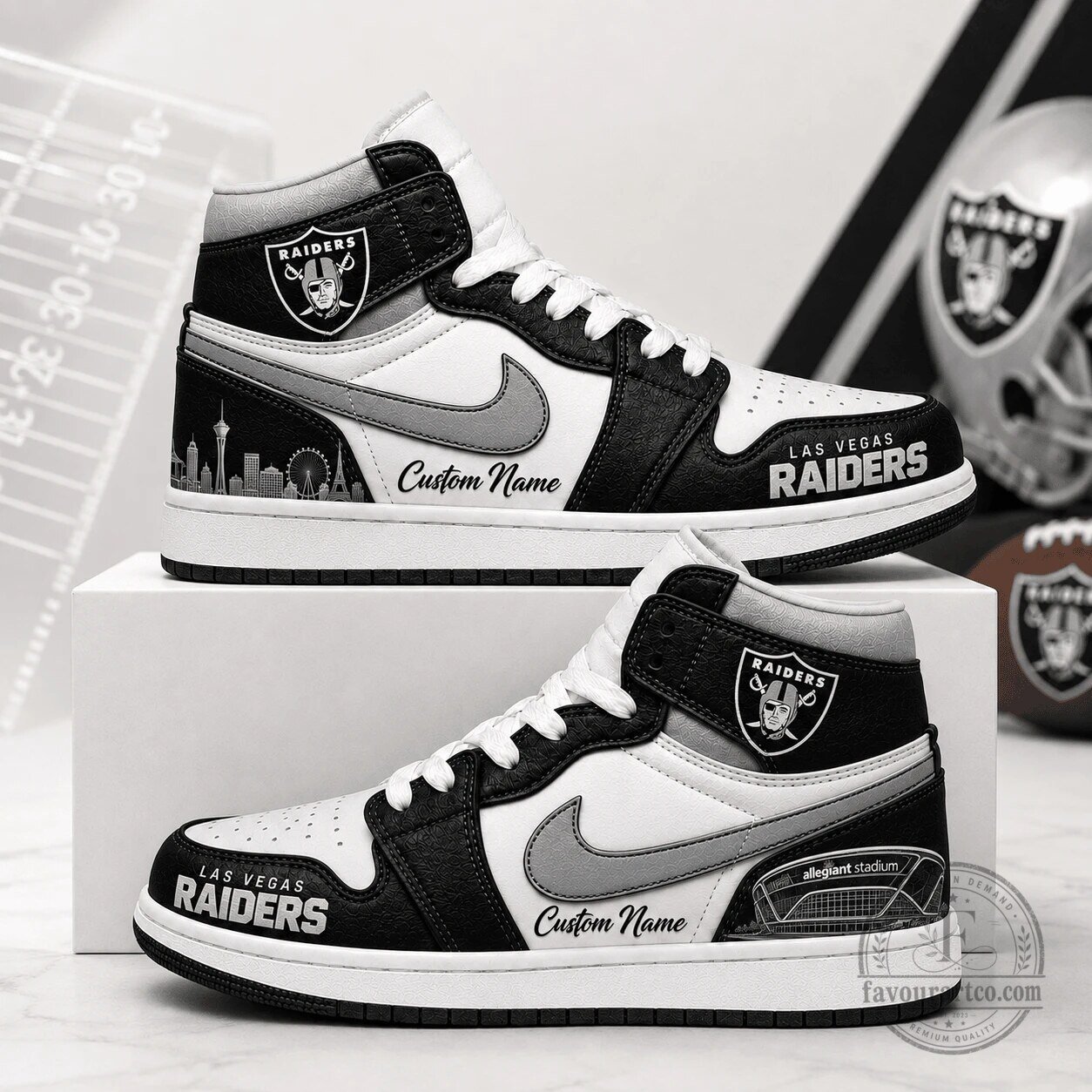 Las Vegas Raiders Custom Name Black and White High Top Shoes
