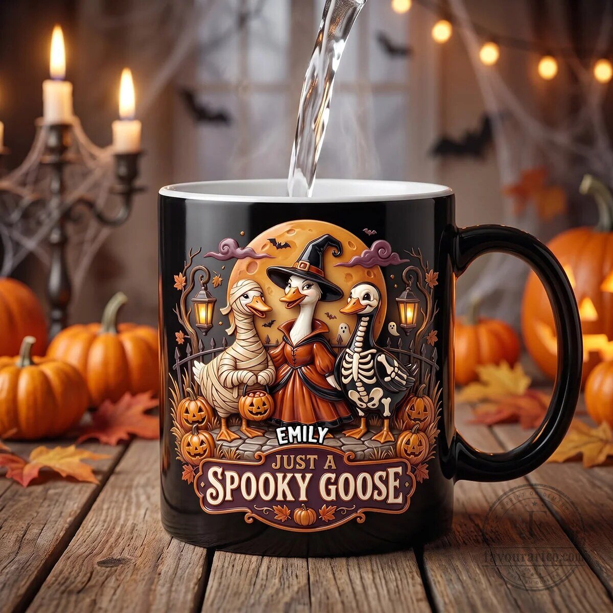 Just A Spooky Goose Halloween Magic Mug, Personalized Witch Duck Coffee Cup