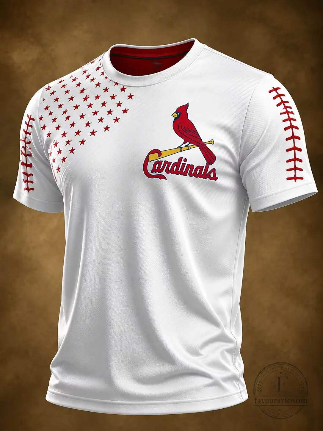 St Louis Cardinals Baseball T-Shirt with Star Pattern and Stitch Detailing