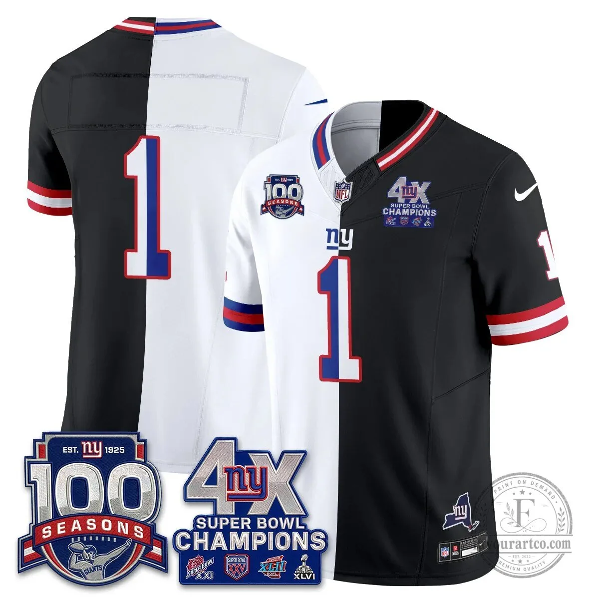 New York Giants Super Bowl Champions Split Edition Vapor Football Jersey 45 New York Giants Super Bowl Champions Split Edition Vapor Football Jersey
