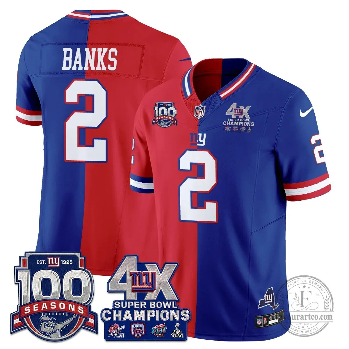 New York Giants Super Bowl Champions Split Edition Vapor Football Jersey 53 New York Giants Super Bowl Champions Split Edition Vapor Football Jersey