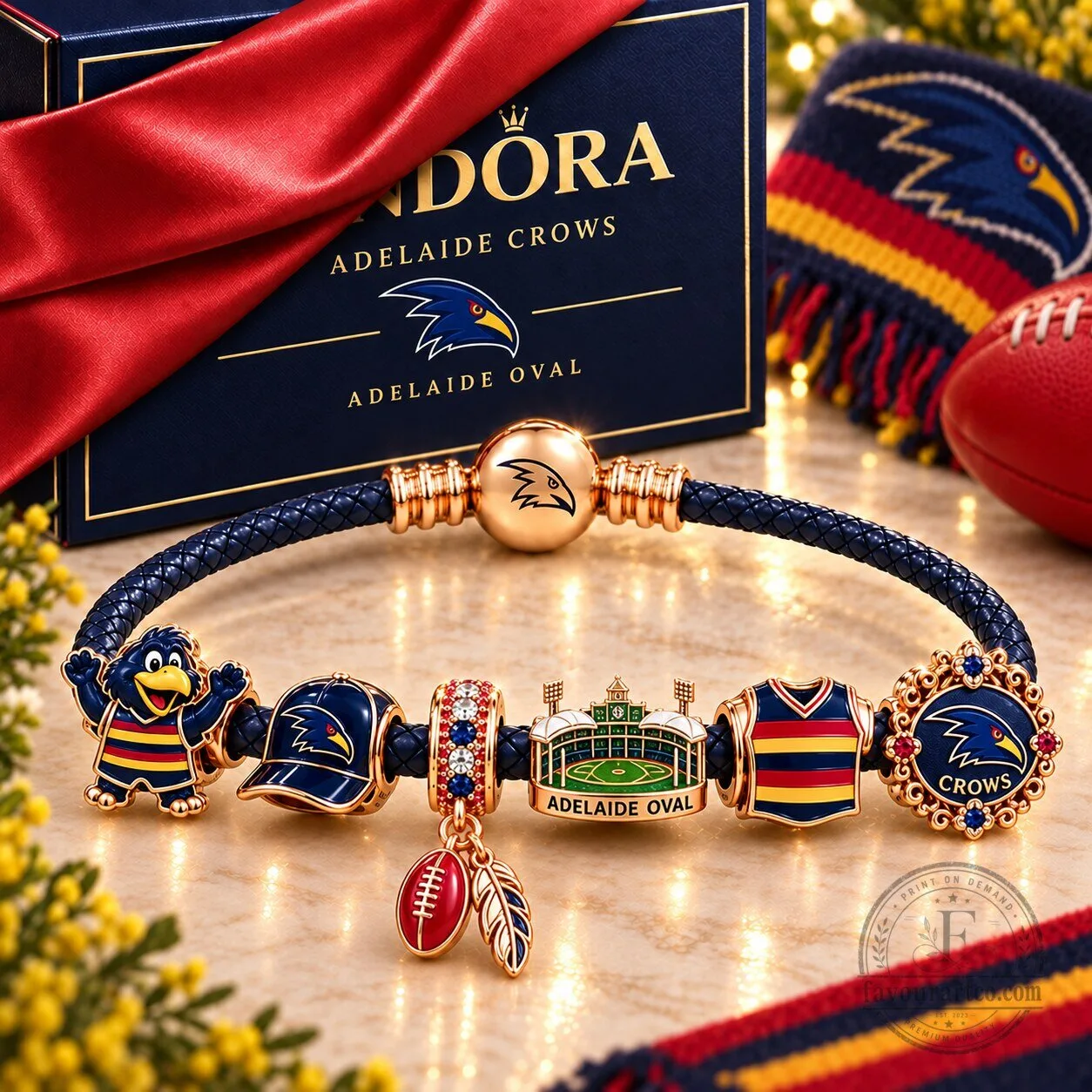 Adelaide Crows Football Club Braided Leather Charm Bracelet Set 2 Adelaide Crows Football Club Braided Leather Charm Bracelet Set
