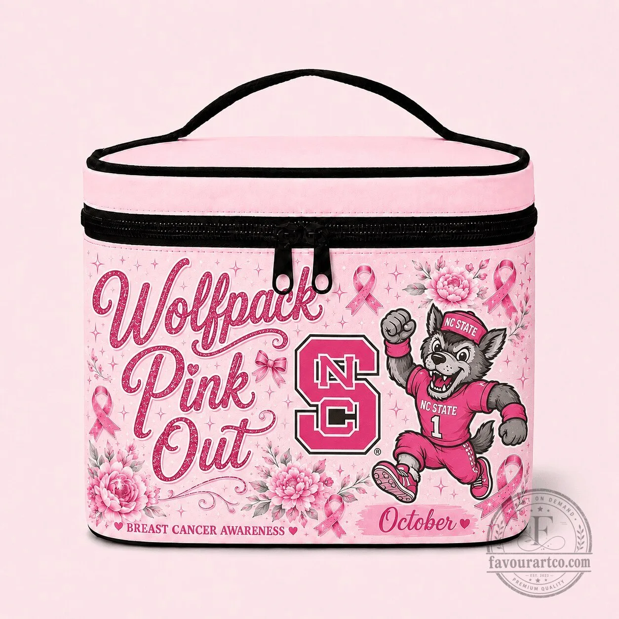 North Carolina State Wolfpack Pink Out Breast Cancer Awareness Cosmetic Bag