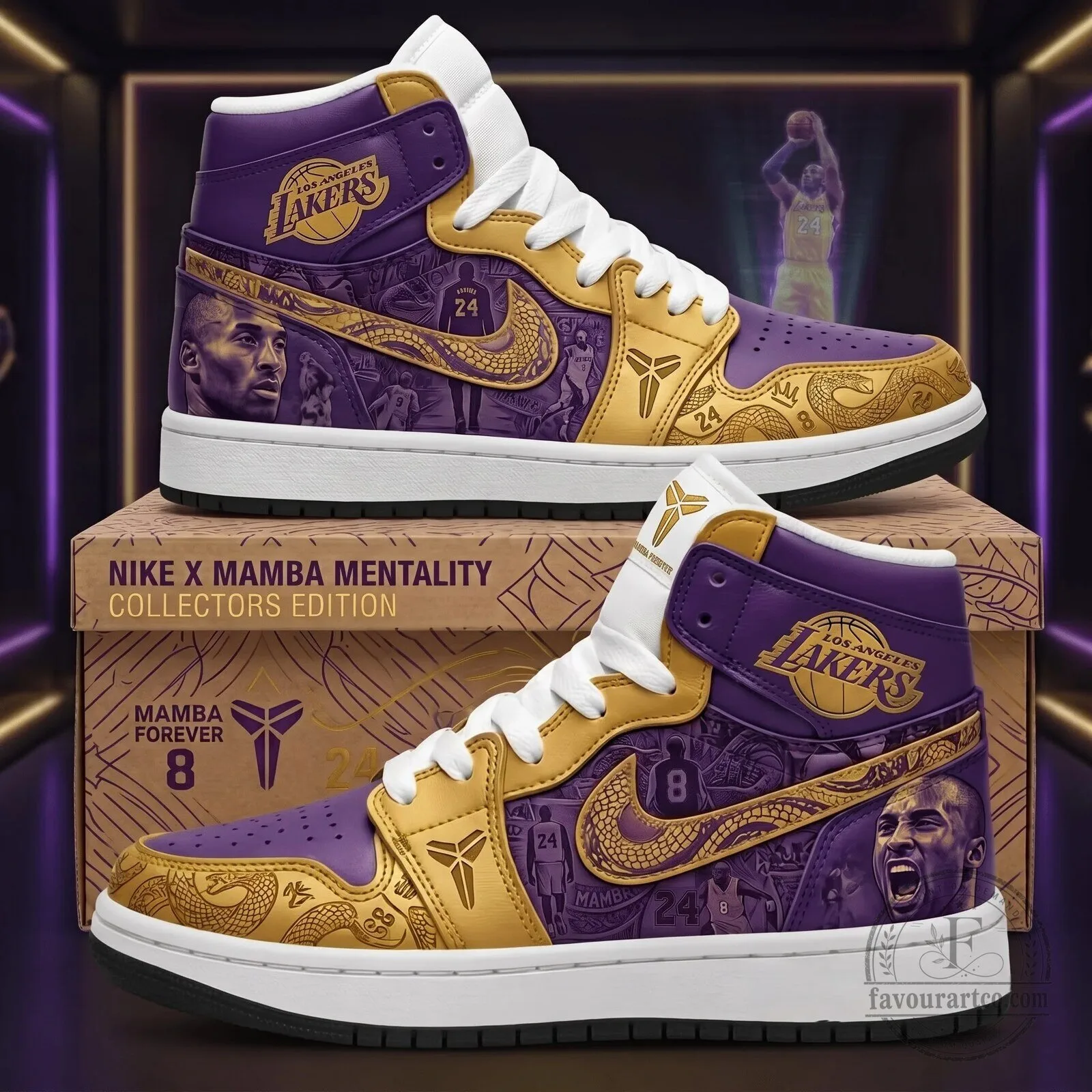 Kobe Bryant Los Angeles Lakers Mamba Mentality Purple Gold High Top Sneakers