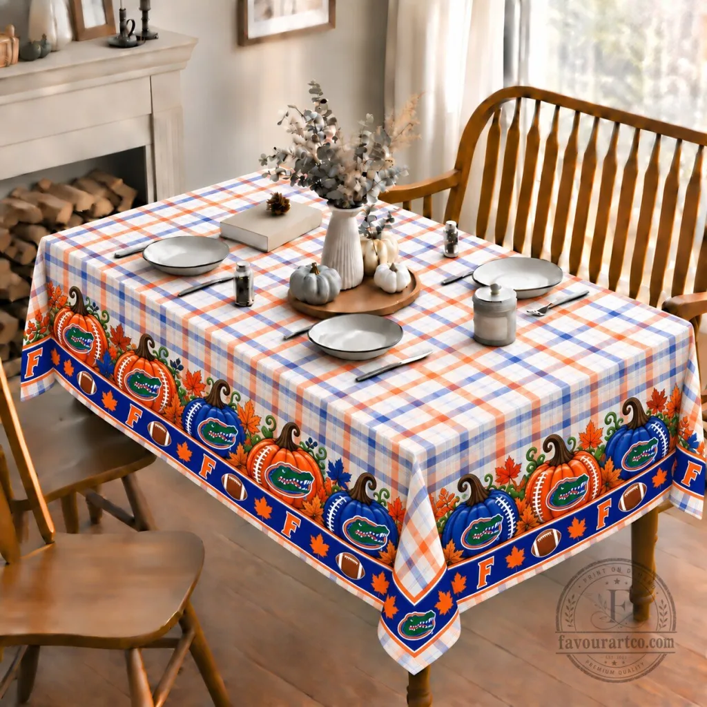 Florida Gators Autumn Plaid Pumpkin Thanksgiving Tablecloth Florida Gators Autumn Plaid Pumpkin Thanksgiving Tablecloth