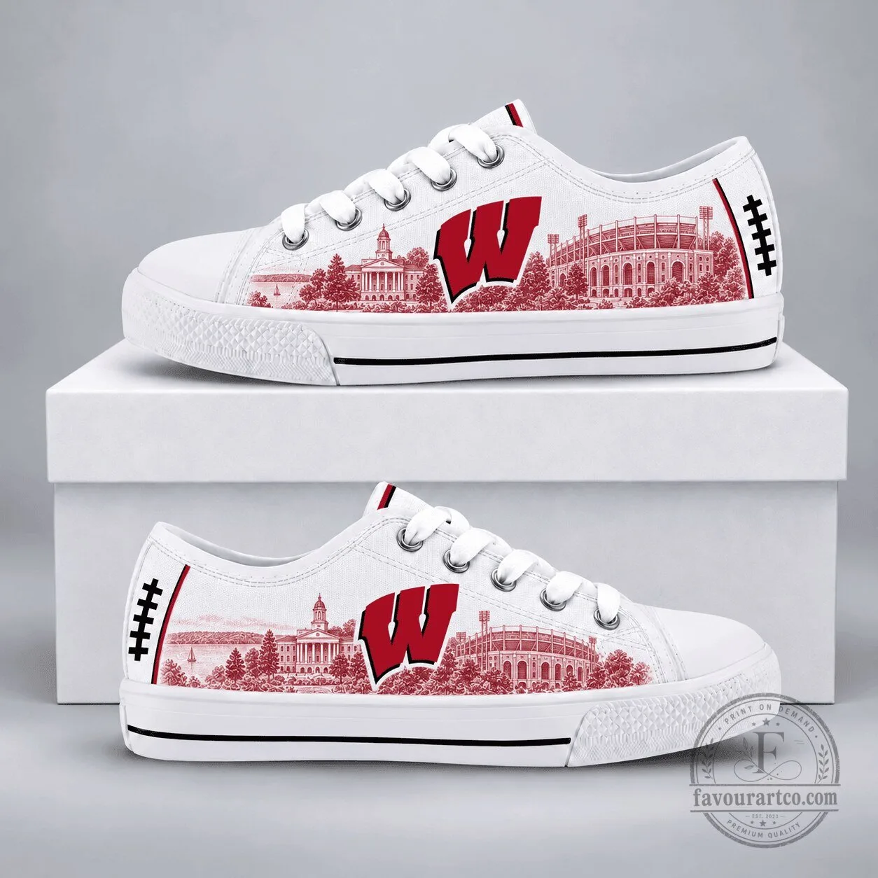 Wisconsin Badgers NCAA Football Team Logo Canvas Shoes