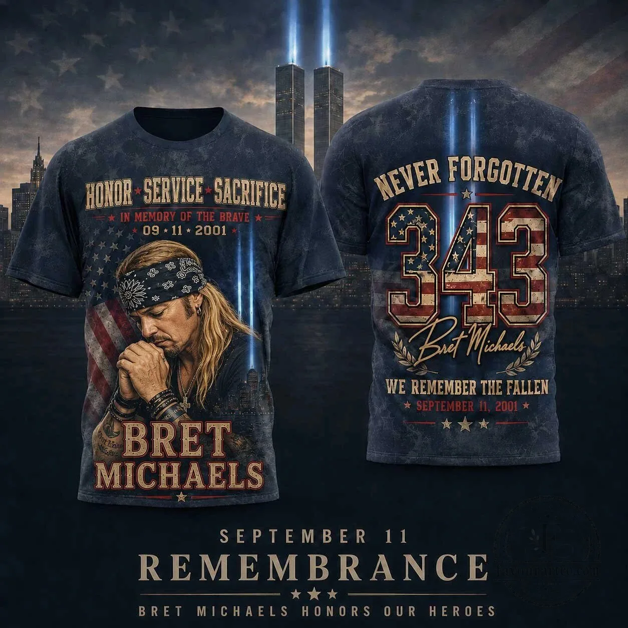 Bret Michaels September 11 Remembrance Never Forgotten Graphic T-Shirt