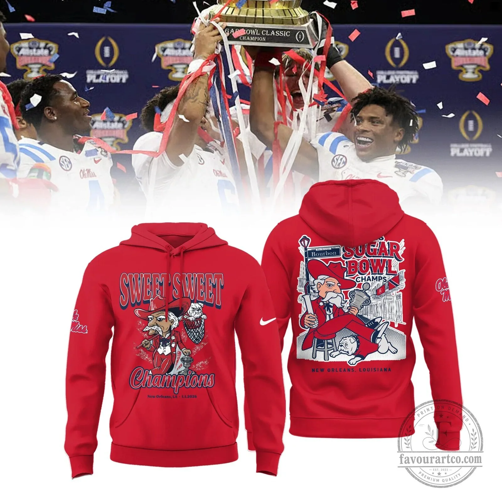 Ole Miss Rebels Sweet Sweet Champions 2026 Sugar Bowl Red Hoodie