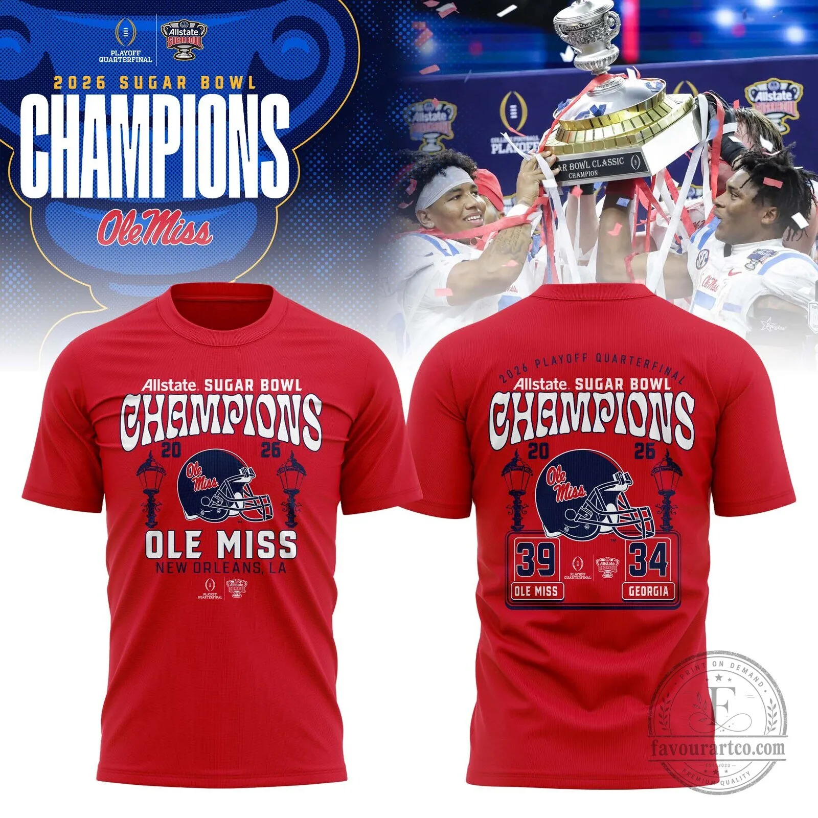 Ole Miss Rebels 2026 Sugar Bowl Champions Playoff Quarterfinal T-Shirt