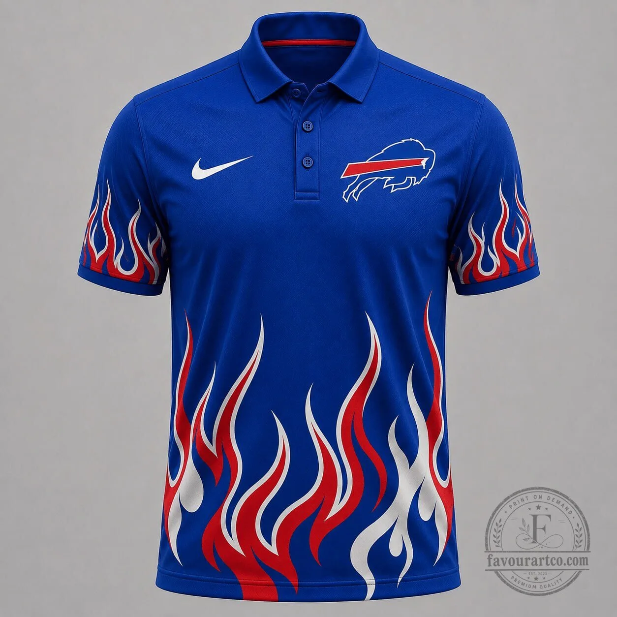 Buffalo Bills Shirt, Premium NFL Game Day Flame Polo Shirt for Men