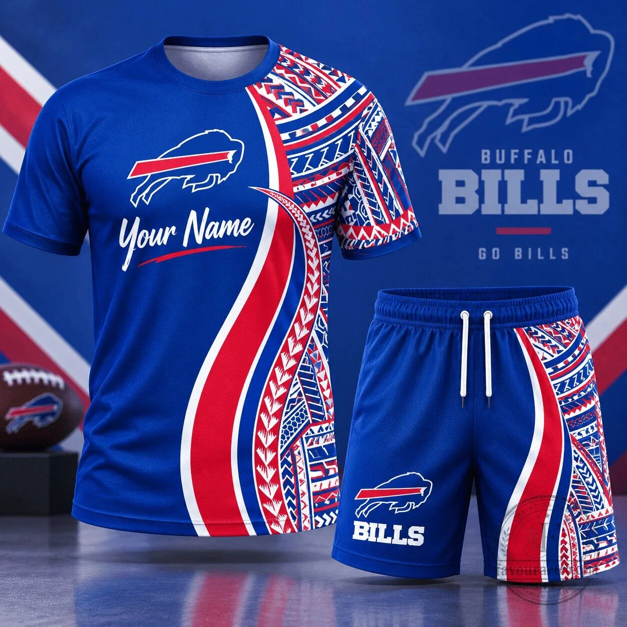 Buffalo Bills Shirt and Shorts Set Custom Name Tribal Graphic
