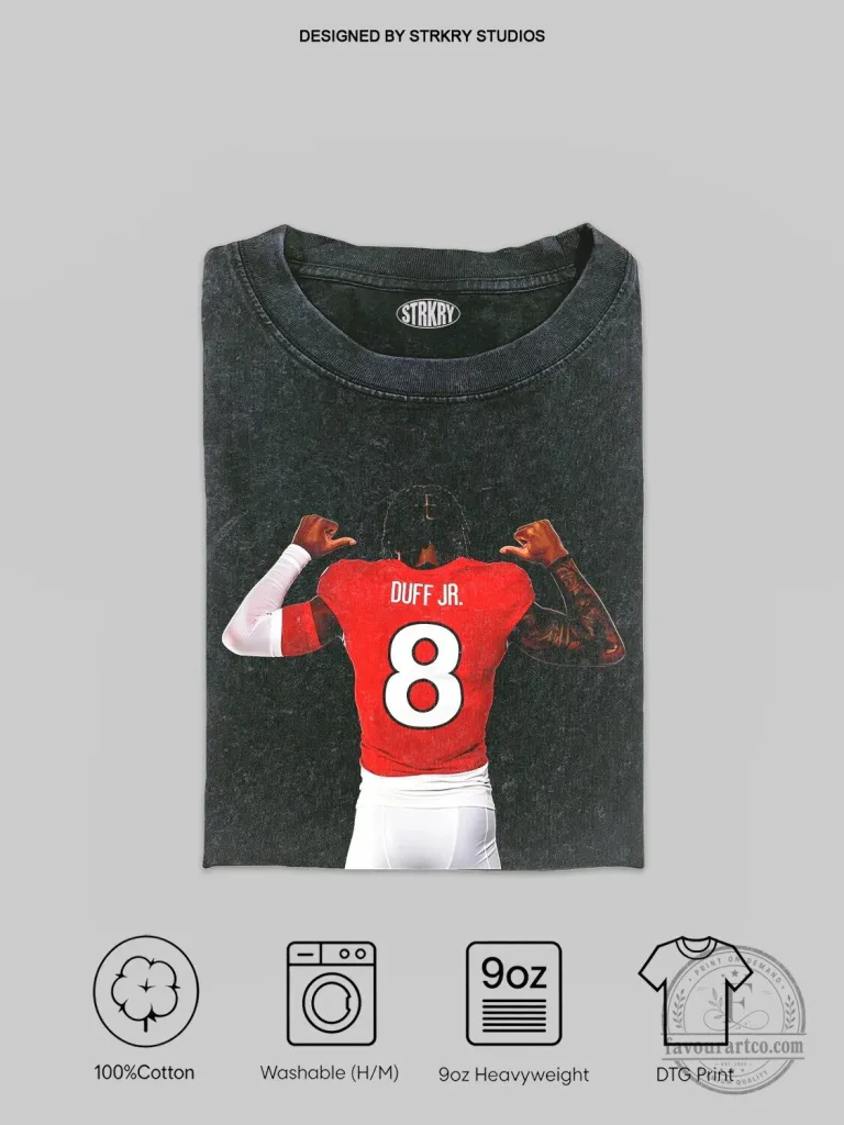 Kj Duff Jr. Number 8 Football Player Graphic Washed Black T-Shirt