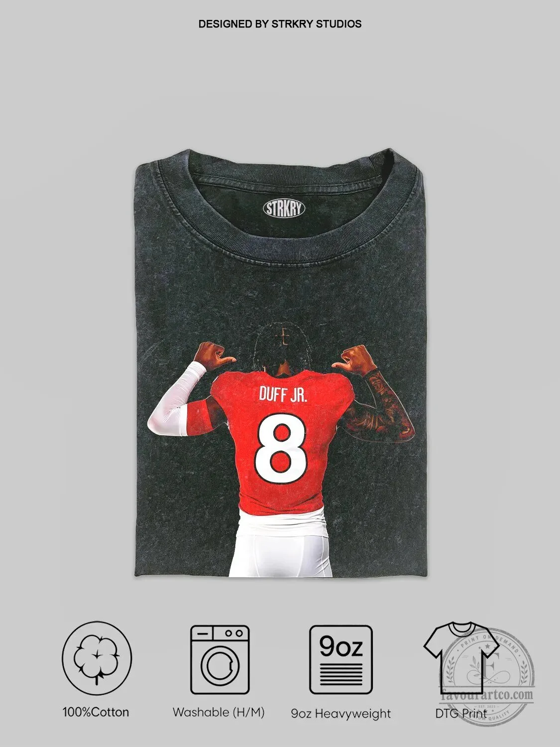 Kj Duff Jr. Number 8 Football Player Graphic Washed Black T-Shirt 5 Kj Duff Jr. Number 8 Football Player Graphic Washed Black T-Shirt