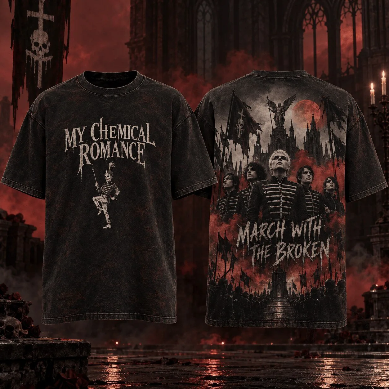My Chemical Romance March With The Broken Skeleton Gothic Ruins T-Shirt