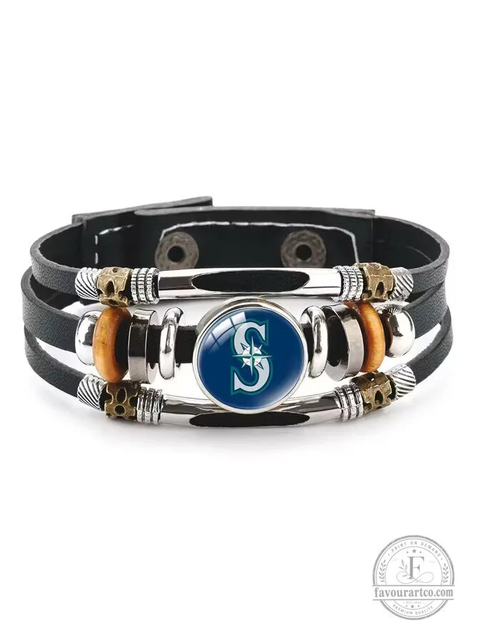 Seattle Mariners Major League Baseball Team Logo Leather Bracelet