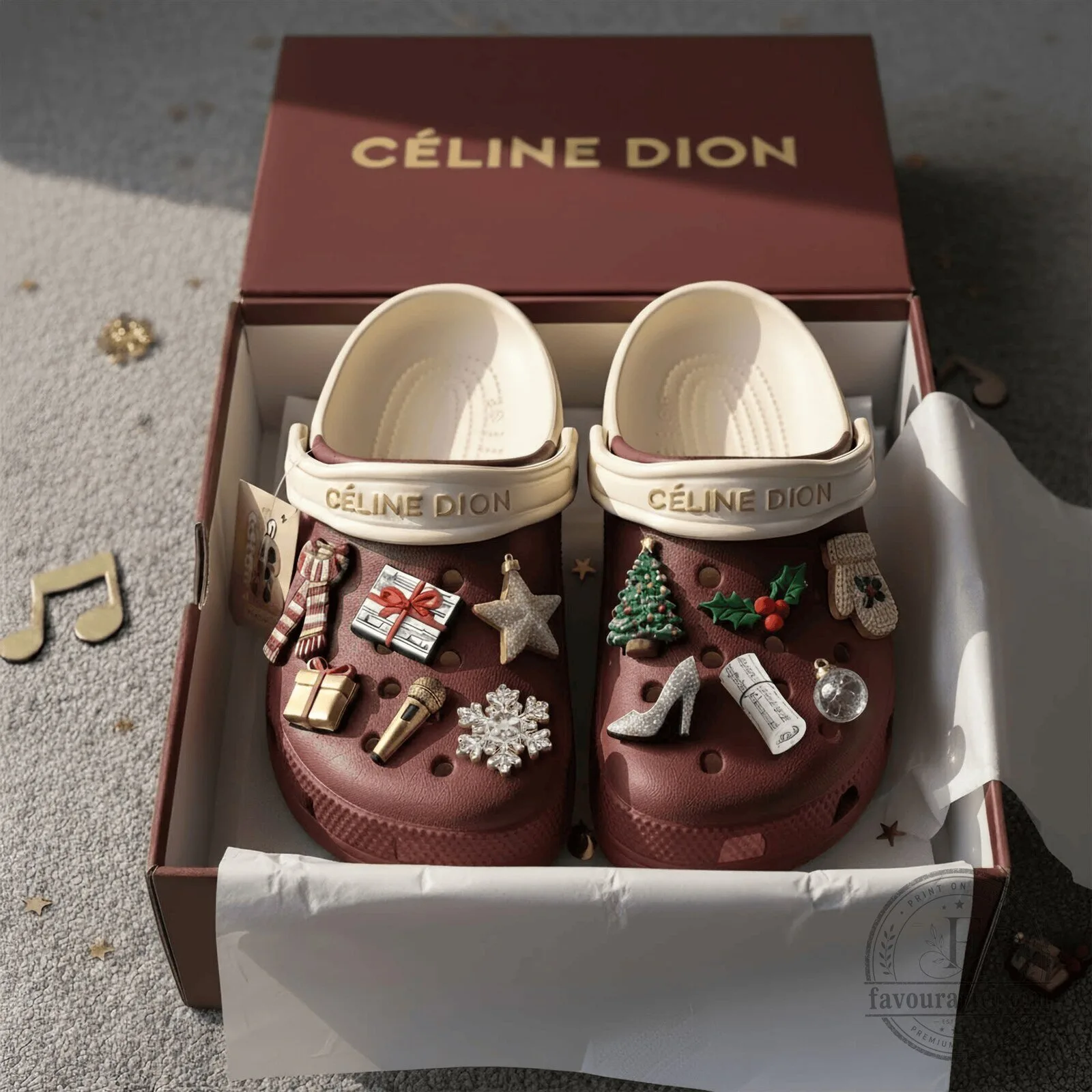 Celine Dion Christmas Holiday Clogs with Jibbitz Charms 2 Celine Dion Christmas Holiday Clogs with Jibbitz Charms
