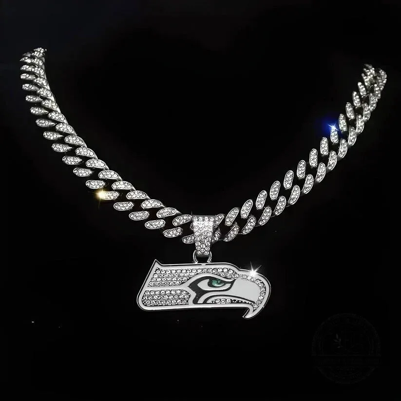 Seattle Seahawks Football Team Logo Gemstone Pendant Necklace with Chain