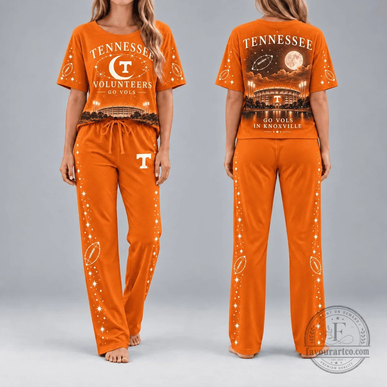 Tennessee Volunteers Football Stadium Full Moon Pajamas Set