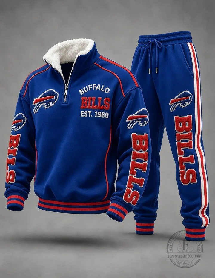 Buffalo Bills Quarter Zip Fleece Pullover Sweatshirt and Jogger Pants Set
