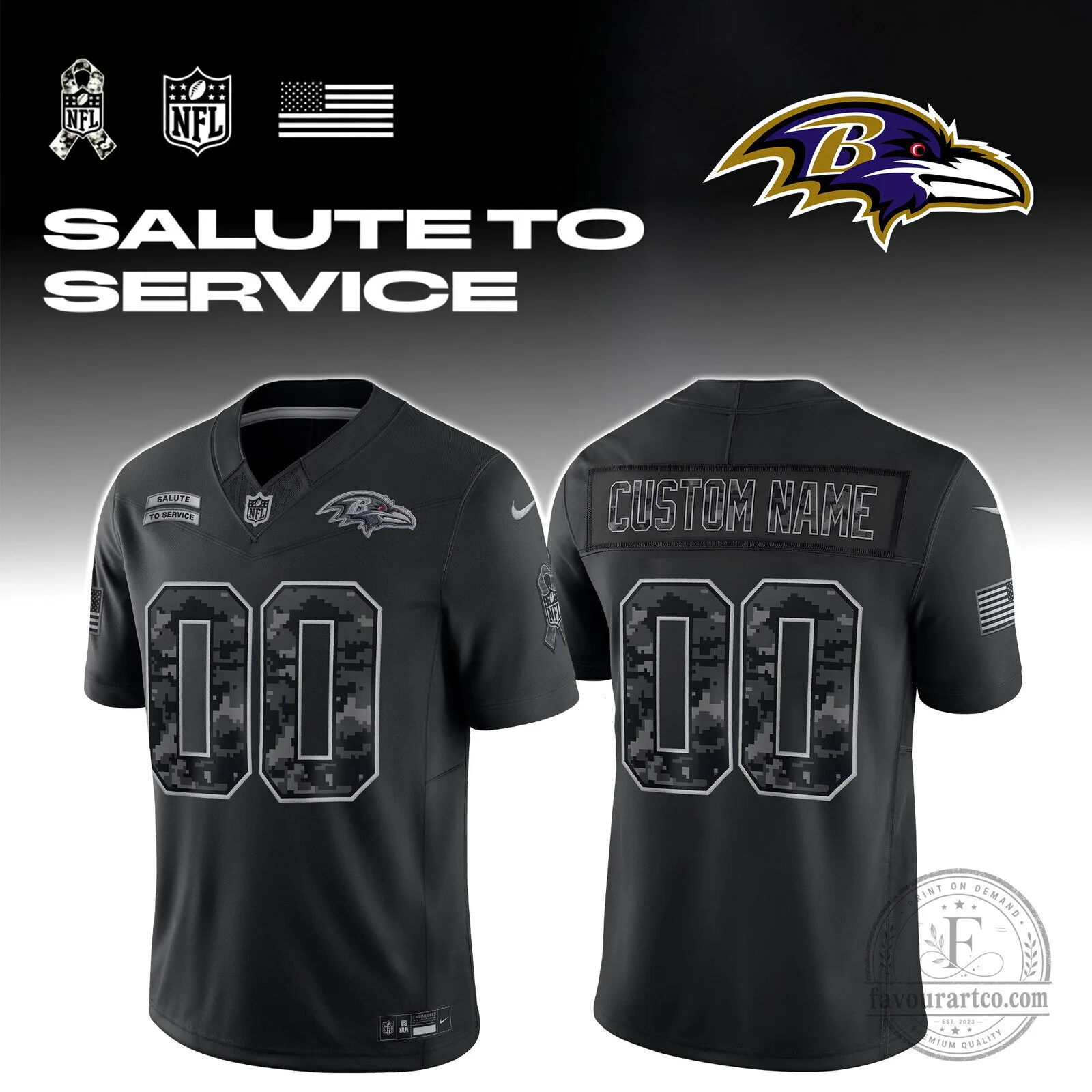 Baltimore Ravens Salute To Service Custom Name And Number Football Jersey