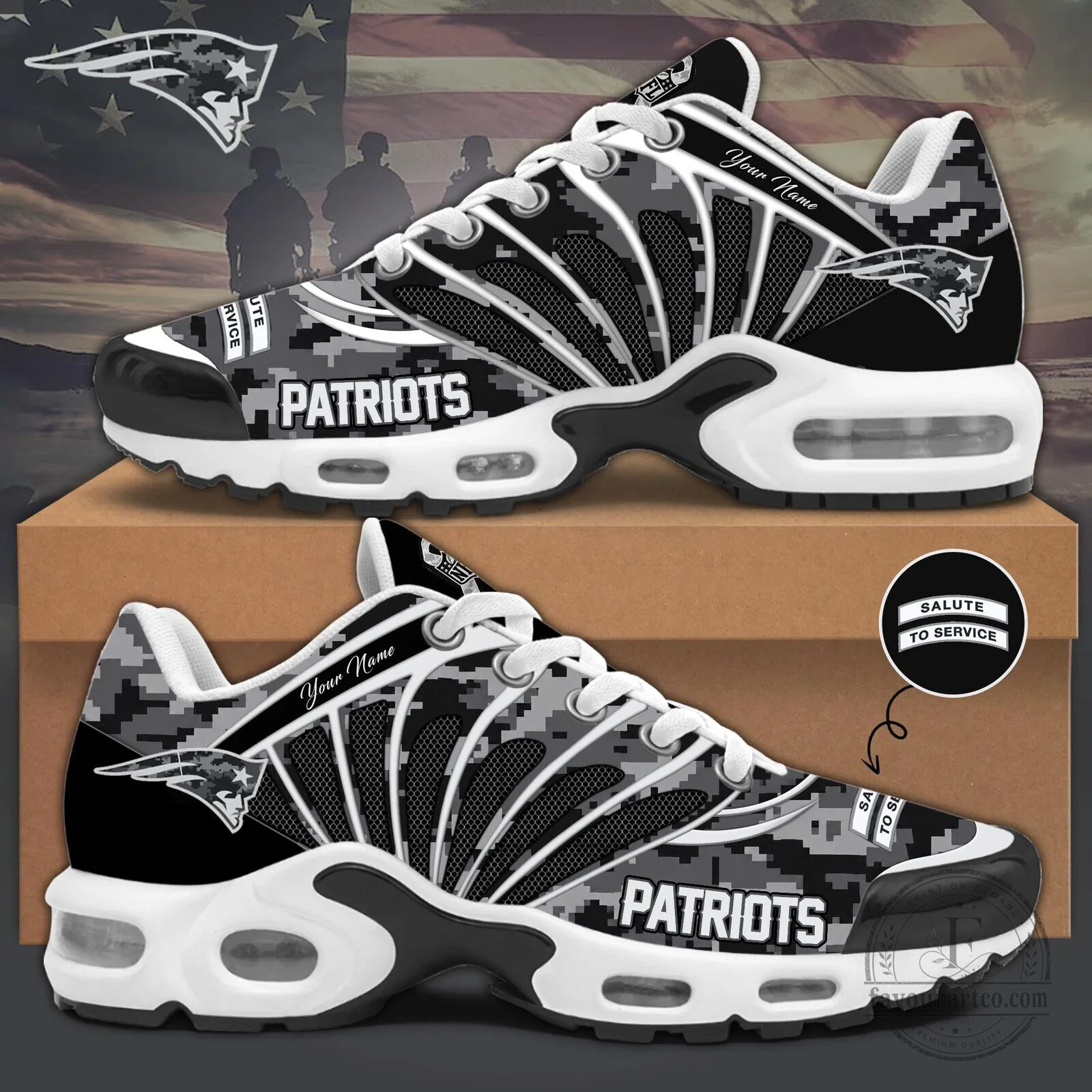 New England Patriots Salute To Service Custom Name Sneakers