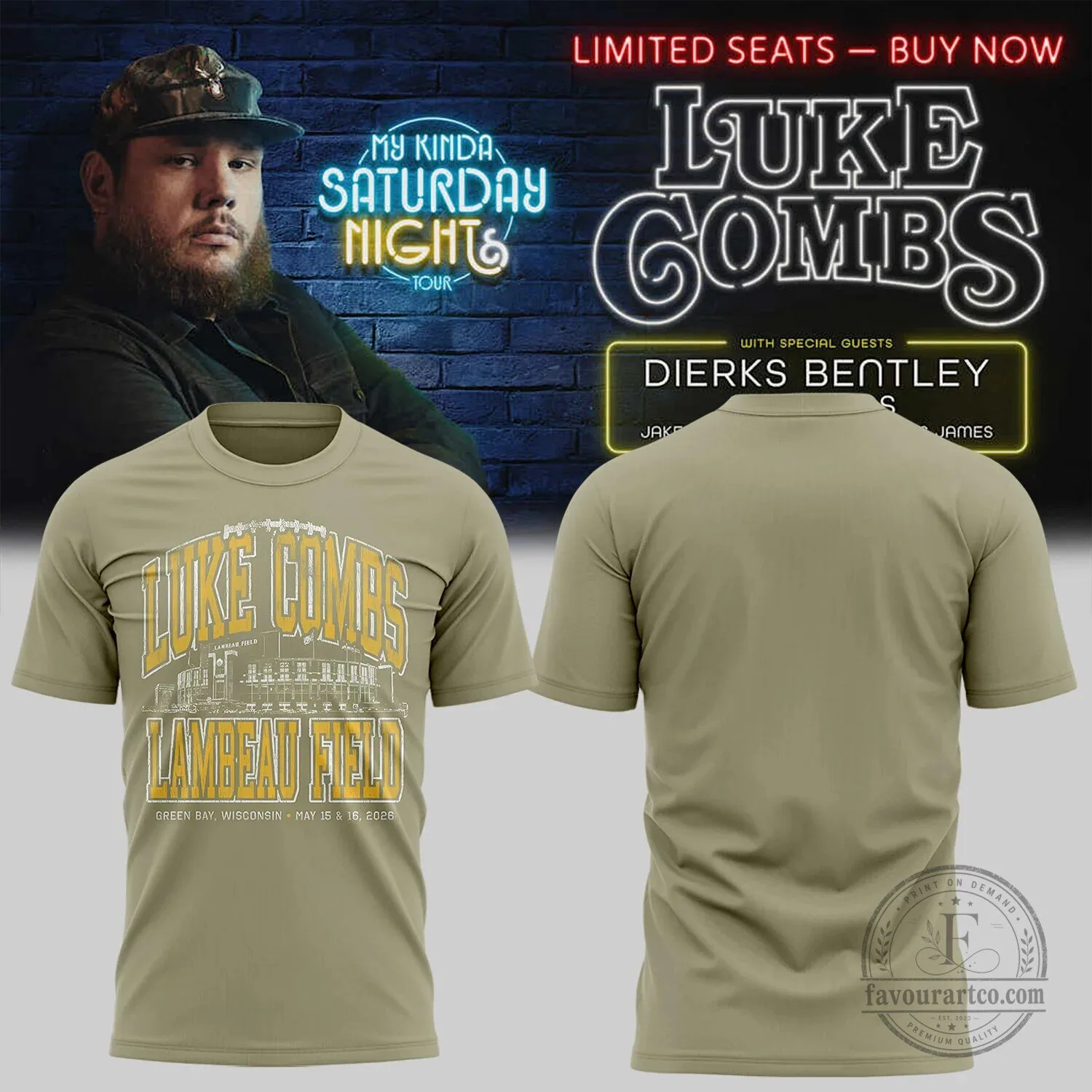Lambeau Field Luke Combs Concert My Kinda Saturday Night Tour T-Shirt
