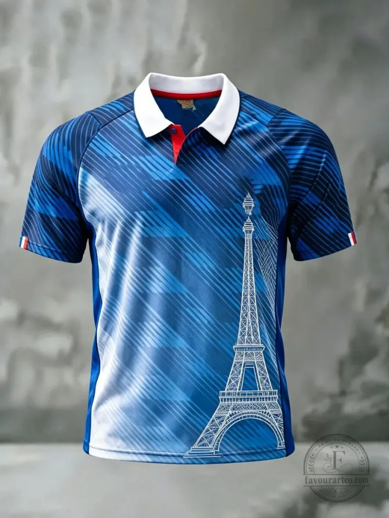 France Football Eiffel Tower Blue Patterned Polo Shirt 15 France Football Eiffel Tower Blue Patterned Polo Shirt