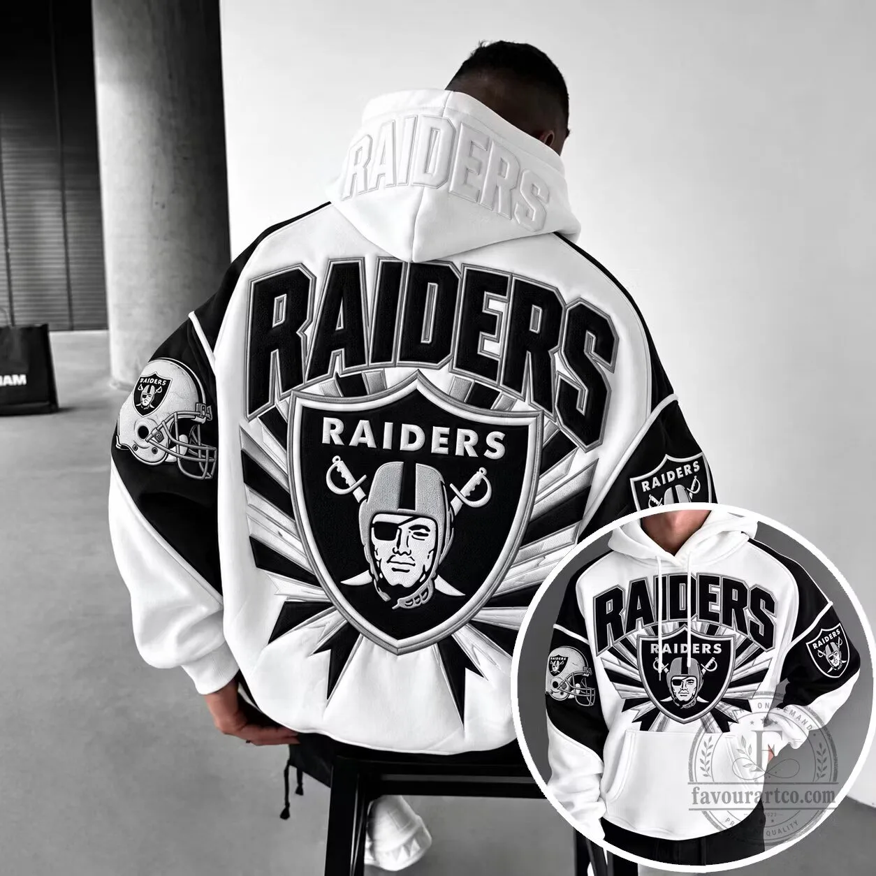 Las Vegas Raiders Football Team Logo Black and White Fan Hoodie