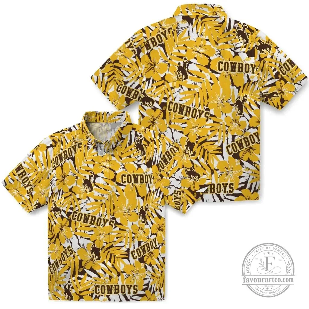 Wyoming Cowboys Hawaii Shirt Summer Floral Pattern Short Sleeve Button Down