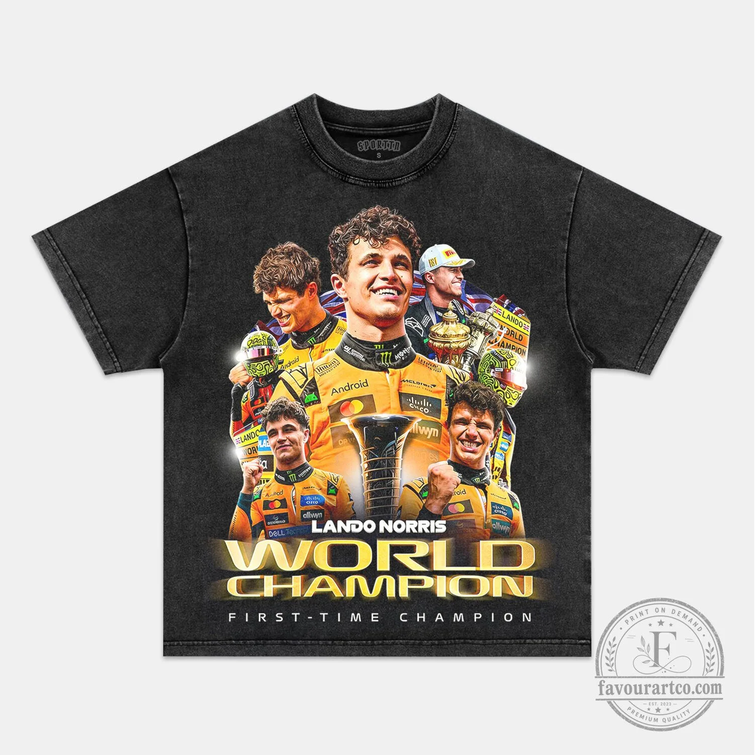 Lando Norris World Champion First-Time Champion Black Washed T-Shirt