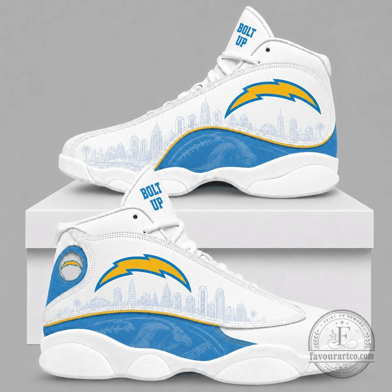 Los Angeles Chargers Bolt Up City Skyline High Top Sneakers