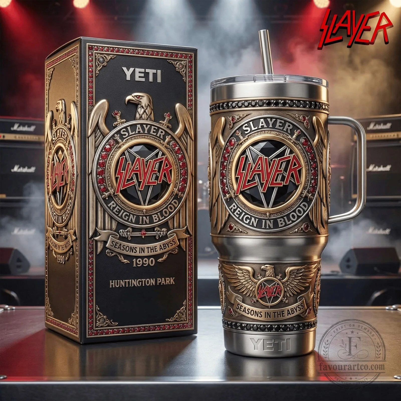 Slayer Reign in Blood Seasons in the Abyss Stainless Steel Tumbler with Handle