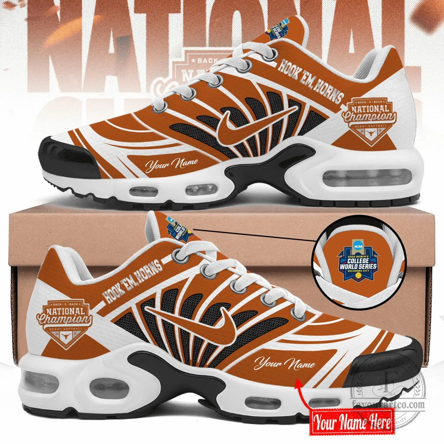 Texas Longhorns NCAA Softball National Champions Personalized Air Cushion Shoes 5 Texas Longhorns NCAA Softball National Champions Personalized Air Cushion Shoes