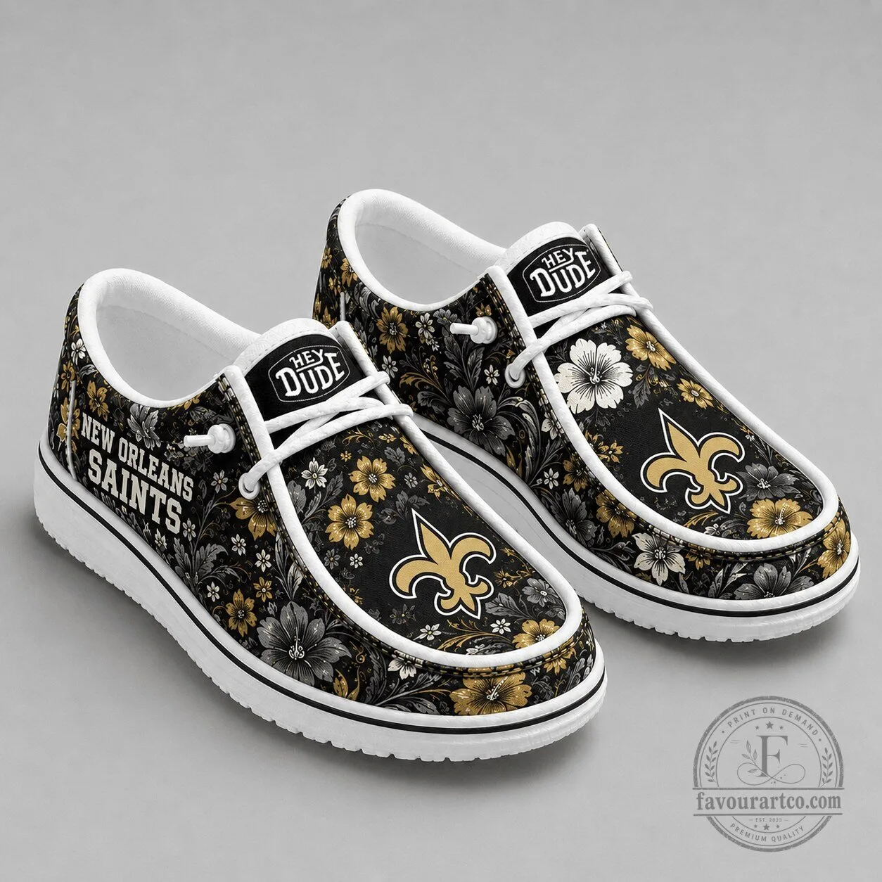 New Orleans Saints Floral Pattern Casual Loafer Shoes