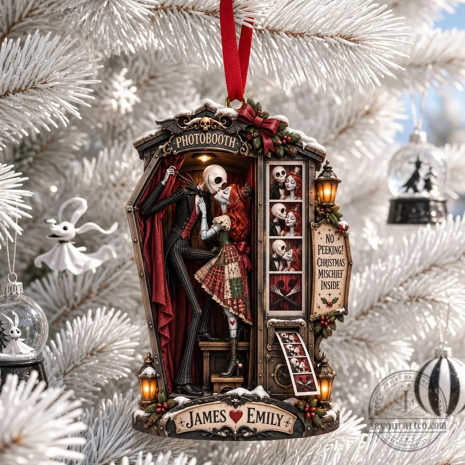 Nightmare Before Christmas Jack and Sally Photobooth Personalized Christmas Ornament
