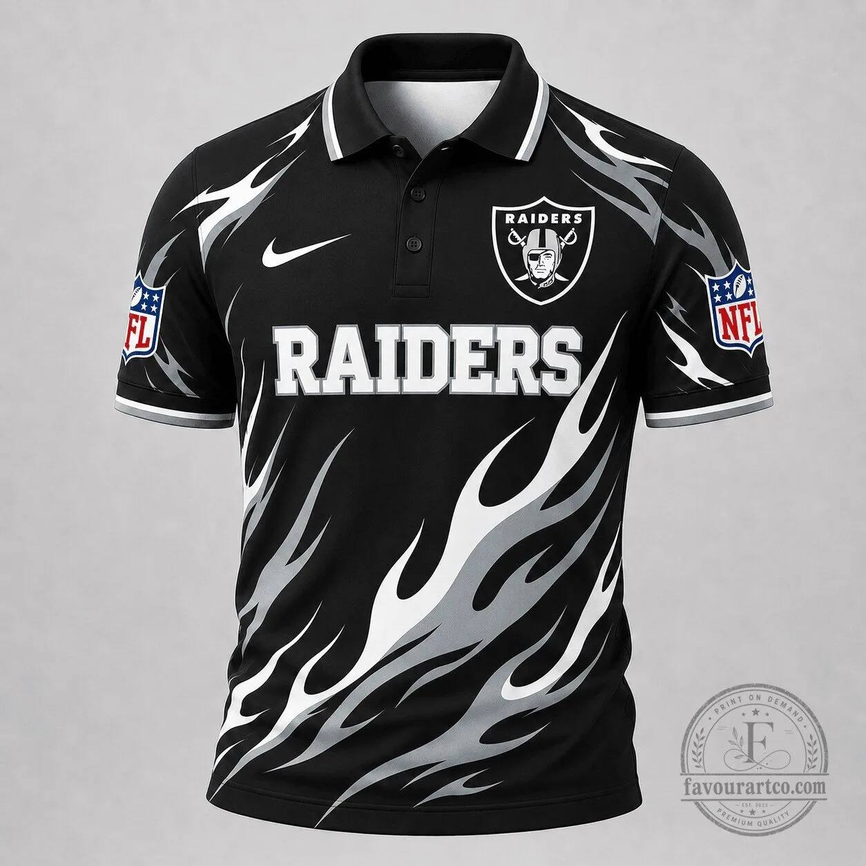 Las Vegas Raiders National Football League Flame Pattern Performance Polo Shirt