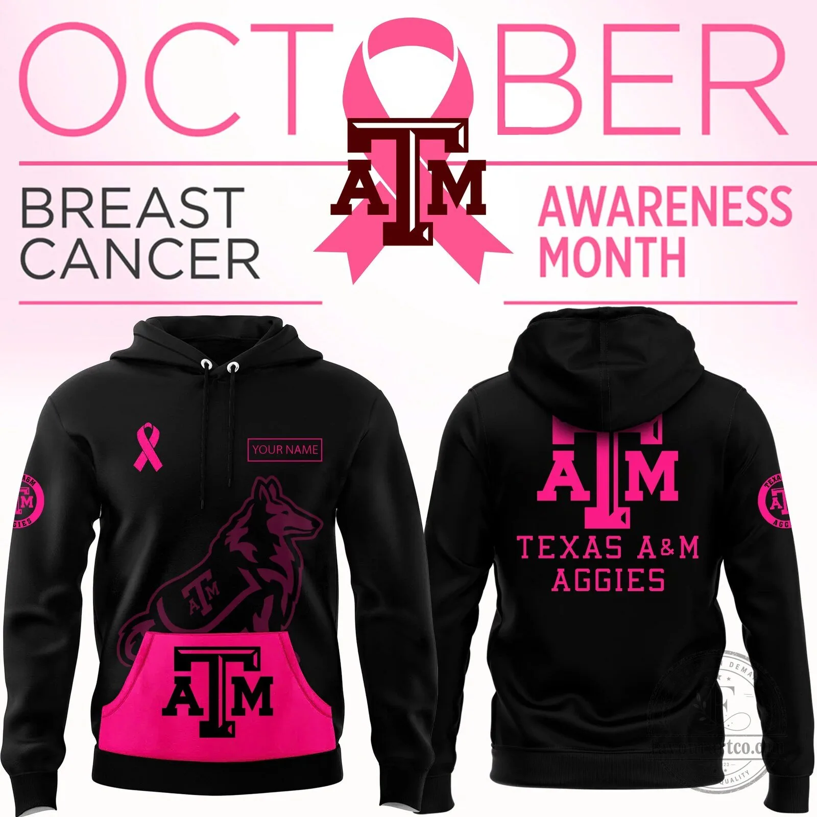 Texas A&M Aggies Breast Cancer Awareness Personalized Black Hoodie