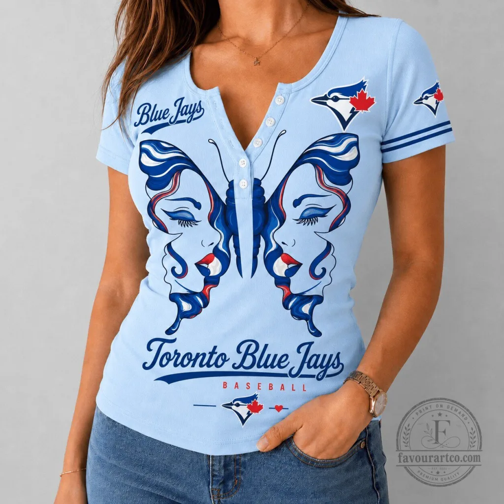 Toronto Blue Jays Baseball Butterfly Design Blue Jays Shirt for Women Toronto Blue Jays Baseball Butterfly Design Blue Jays Shirt for Women